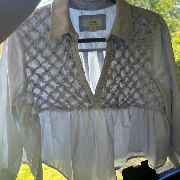 Maeve 3/4 sleeve collared shirt flowy loose light blue size large - Picture 3 of 8